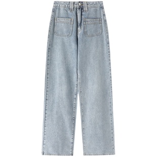 PAPERLLL裤子爆款阔腿长裤高腰直筒宽松白色牛仔裤 2025年新款女