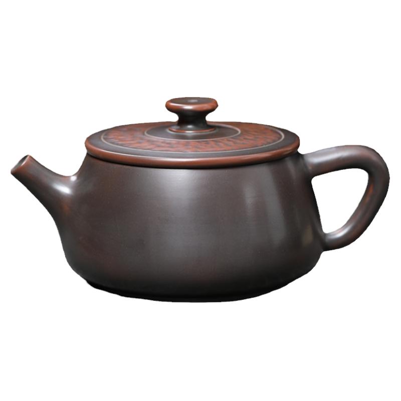 广西坭兴陶锤纹汉瓢汉瓦壶235ml大宽口手制陶瓷茶壶家用汉瓦壶