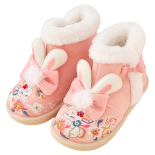 女童汉服鞋冬儿童古风加绒绣花棉鞋宝宝新中式搭配国风襦裙雪地靴