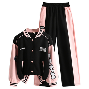女童棒球服套装加厚2025春秋新款中大童夹克外套女孩运动裤两件套