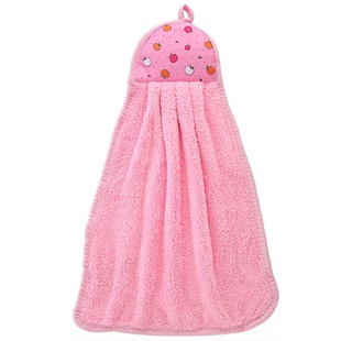 珊瑚绒悬挂擦手巾卡通可爱厨房家用吸水速干毛巾温柔慵懒风