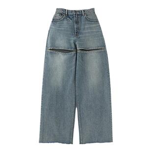 MOUSSY 春季新品个性破洞设计宽松直筒牛仔裤女010HS711-0470