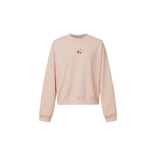 HUI卉环保空气层针织春云粉皎皎玉兰亮片刺绣落肩袖圆领高街卫衣