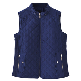 欧美立领菱形格绗缝显瘦针织拼接薄款撞色马夹 外贸原单女装秋冬