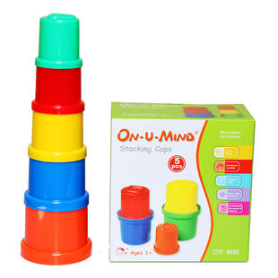 外贸原单5层圆形叠套杯 堆叠积木儿童空间敏感期玩具垒高搭高推倒