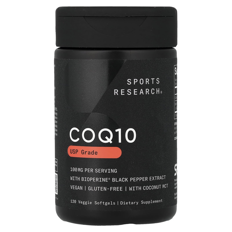 Sports Research USP级辅酶Q10素食软凝胶含Bio心脏血管健康活力