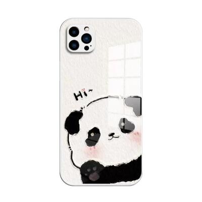 可爱熊猫适用苹果13promax手机壳iPhone14plus新款12mini/11pro保护套xsmax/8plus7p情侣xr玻璃se2高级感6s