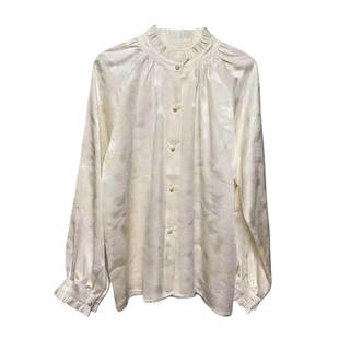 高端轻奢真丝百分百桑蚕丝花边衬衫女装长袖荷叶边立领透气上衣