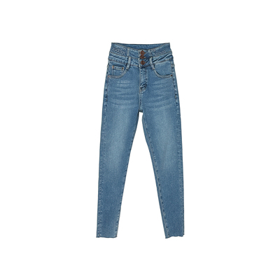 赐你小鸟腿！加绒毛边小脚牛仔裤