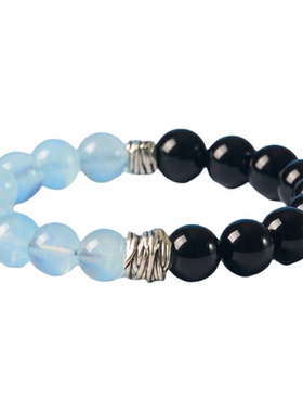 天然蓝晶石晶黑曜石手链男女