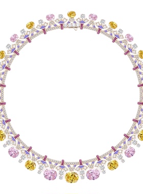 法式爆闪重工彩色黄钻粉色choker颈链新娘晚宴礼服项链大气复古