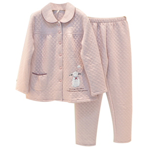 特价安之伴睡衣新品棉质秋冬男女纯棉夹层三层时尚保暖长袖家居服