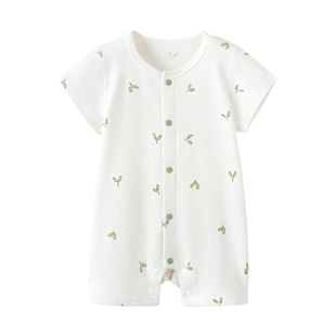 babylove婴儿连体衣夏季薄款哈衣短袖爬服莫代尔宝宝睡衣萌芽初露
