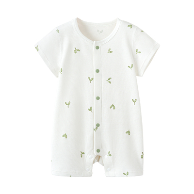 babylove婴儿连体衣夏季薄款哈衣短袖爬服莫代尔宝宝睡衣萌芽初露