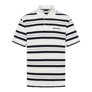【蚕丝珠地】比音勒芬夏季新款男休闲撞色条纹短袖POLO衫T恤