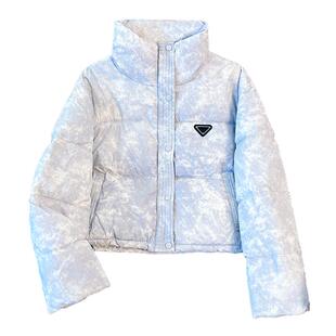 蓝色立领小个子短款羽绒服女2025巨好看的冬装季新款加厚保暖外套