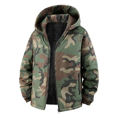 冬季迷彩风连帽加绒加厚保暖棉衣