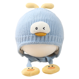 婴儿帽子秋冬季一岁小月龄0-6个月宝宝新款冬天1外出2毛线护耳帽3