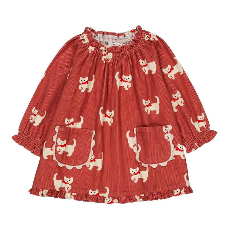 Little现货法国 hello simone FW26女宝小狗灯芯绒连衣裙12-24M