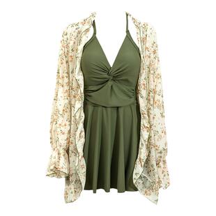 大码泳衣女胖mm200斤宽松长款连体裙式温泉无钢圈防晒海滩两件套