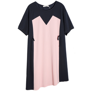 快乐屋孕妇针织拼色不对称下摆连衣裙2026新款夏季孕妇裙中长款