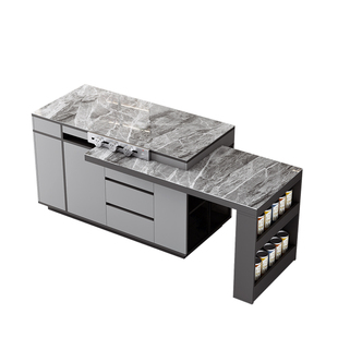 岛台餐桌一体可伸缩旋转中岛台家用岩板吧台桌厨房倒台餐桌可定制