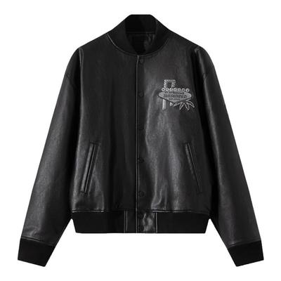 SANBAI扑克皮衣棒球夹克棉衣