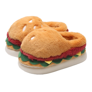 细细条可爱薯条汉堡儿童棉拖鞋冬保暖防滑男童女童亲子包跟毛毛鞋