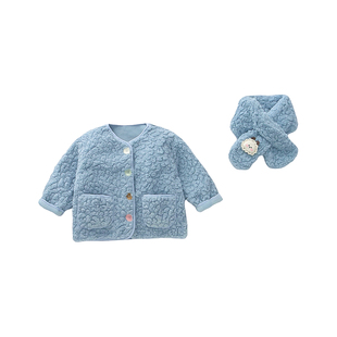 女宝宝加绒外套小女孩仿皮草羊羔毛加厚上衣女童毛绒短款大衣冬装