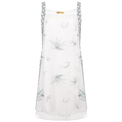 皇锦真丝印花雪纺竹韵吊带裙