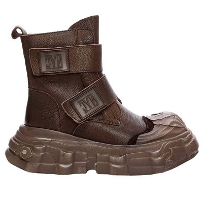 春秋女鞋牛皮厚底休闲妈妈短靴子