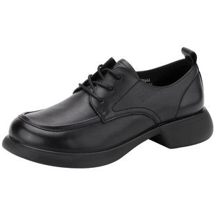 蜘蛛王女鞋乐福鞋女真皮春秋新款系带工作鞋软底轻便小皮鞋单鞋子