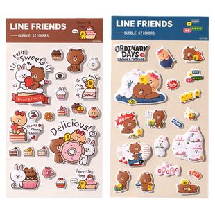 LINE FRIENDS布朗熊立体泡泡贴纸手账本水杯装饰贴纸学生奖励贴画