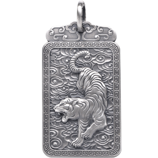 999纯银老虎吊坠男士复古银牌无字牌刻字护身符饰品国潮中国风