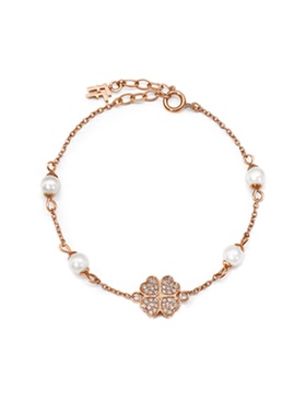 百搭款镶钻珍珠手链幸运四叶草