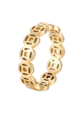 招财铜钱复古戒指小众设计感