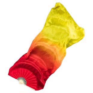 铭记舞蹈扇子长飘真丝黄橙红加长火焰扇长绸扇古典舞跳舞专用扇子