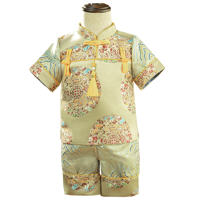 抓周礼服男宝宝婴儿汉服夏款唐装套装中国风周一岁新中式礼服百天