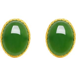 周六福和田玉耳饰女款金镶玉圆形圈碧玉耳钉官方旗舰店新年礼物