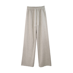 人字纹毛呢阔腿裤女秋冬季加绒裤子春秋宽松黑灰色高腰羊毛休闲裤