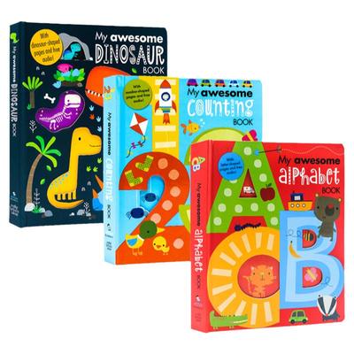我的尖叫字母书数字书恐龙书3册 My Awesome Alphabet Counting Dinosaur Book 英文原版字母数字恐龙科普百科儿童创意异型纸板书