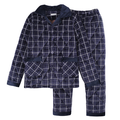 爸爸法兰绒三层加厚款家居服夹棉