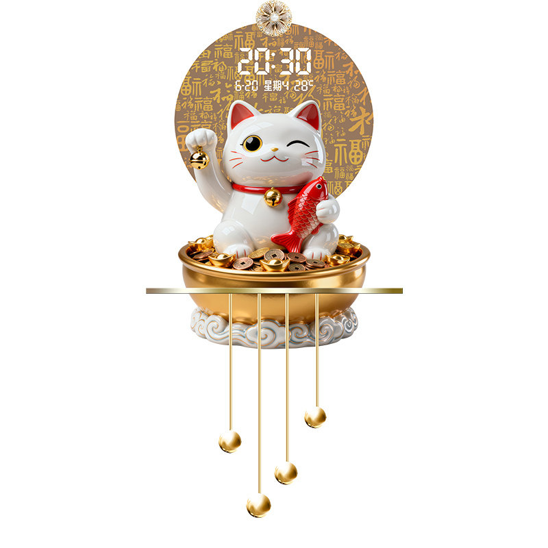 招财猫玄关装饰画万年历电子时钟