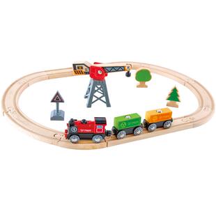 Hape火车轨道电动货运套儿童宝宝益智玩具3岁以上男女孩木制模型