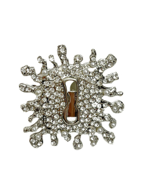 欧美爆裂满钻珍珠锁孔戒指女款复古个性开口指环2025新款夸张手饰