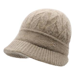 洋气帽子女2025新款冬季保暖松鼠绒中老年人针织毛线盆帽鸭舌帽女