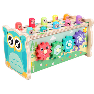 木制幼得乐超大多功能打地鼠儿童敲琴钓鱼拖拉小车打地鼠宝宝玩具