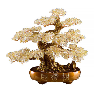 开业礼品天然黄水晶发财树摆件
