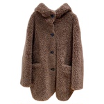 麋鹿雪橇复古羊羔毛宽松连帽外套女冬简约百搭慵懒风大衣韩版皮草