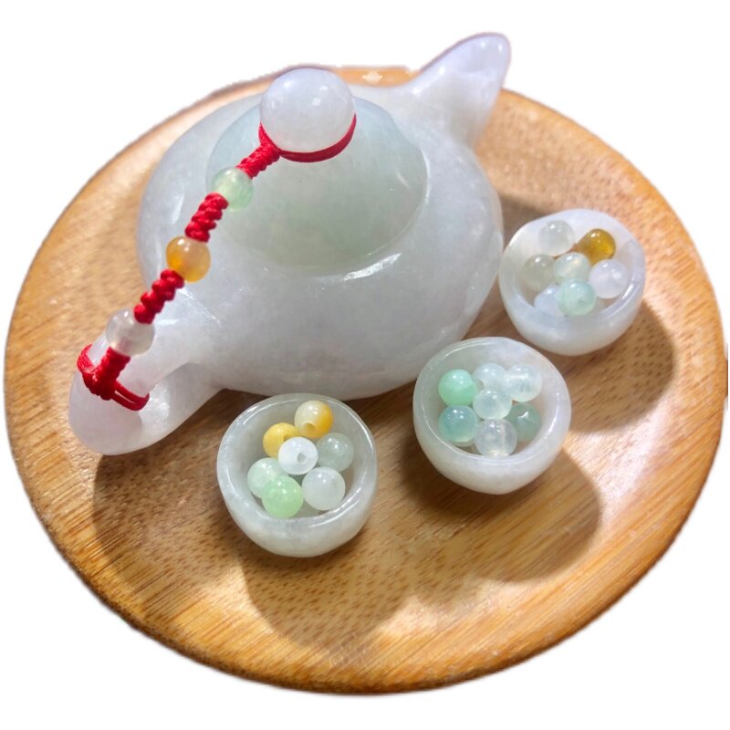 缅甸天然翡翠一套冰糯翡翠茶壶